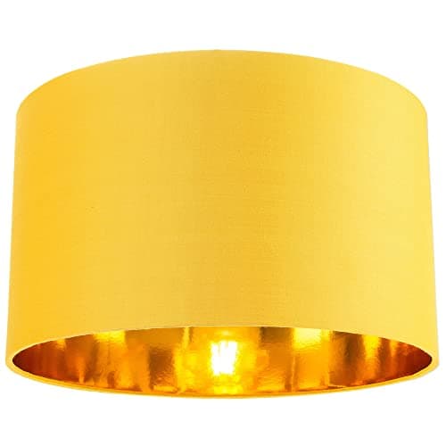 Image of Contemporary and Chic Ochre Cotton 14" Table, Floor or Pendant Circular Drum Lamp Shade with Shiny Gold Inner - 60watt Maximum by Happy Homewares