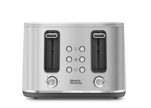 Image of Morphy Richards Motive 4 Slice Toaster, Browning Controls, Reheat, Cancel and Defrost Settings, Bread Lever, Removable Crumb Tray, Electromagnet Cover, 1600W, Brushed Steel, 242800