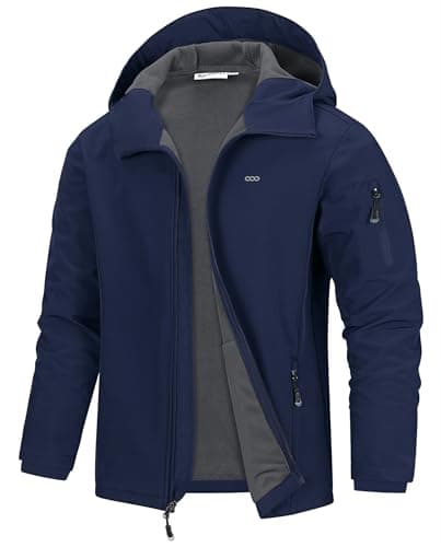 Image of 33,000ft Men's Waterproof Warm Softshell Jacket Lightweight Fleece Lining Jackets Hooded Rain Coat Windbreaker for Walking Hiking Blue M