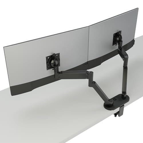 Image of CHIEF Koncīs™ Dynamic Dual Monitor Arm Bracket Mounts for Screens up to 32", Ergonomic Height Adjustable Desktop Clamp, Tilts, Extends, Swivels and Fully Rotates. Black Dual Monitor Arms