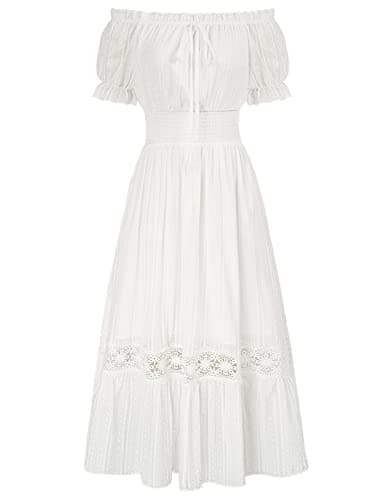 Image of SCARLET DARKNESS Women’s White Renaissance Maxi Dress Short Sleeve Vintage Cottagecore Dresses for Summer XL