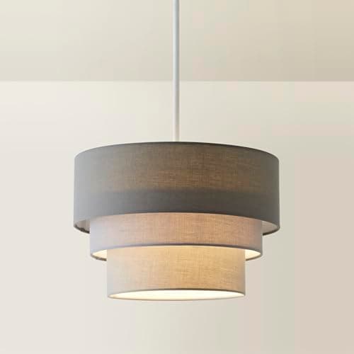 Image of Beautiful Round Modern 3 Tier Grey Fabric Ceiling Designer Pendant Lamp Light Shade