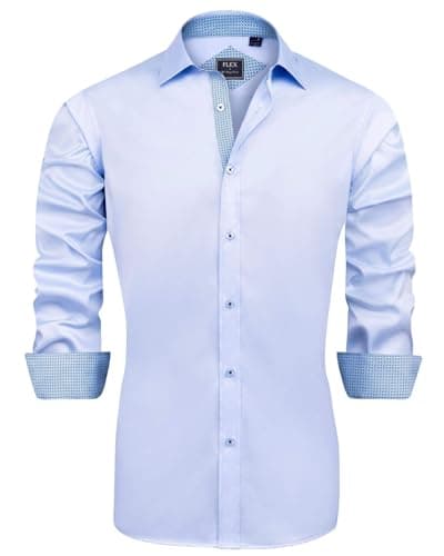 Image of J.VER Mens Shirts Long Sleeve Smart Casual Formal Dress Non Iron Fashion Business Wedding Work Shirts for Men Blue M