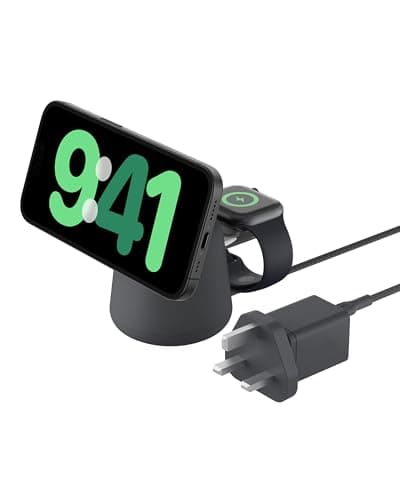 Image of Belkin BoostCharge Pro 2-in-1 Wireless Charging Dock with MagSafe 15W Fast Charge iPhone Charger Compatible with iPhone 17, Air, 16, 15, 14, and 13 Series, AirPods, and Other MagSafe Enabled Devices