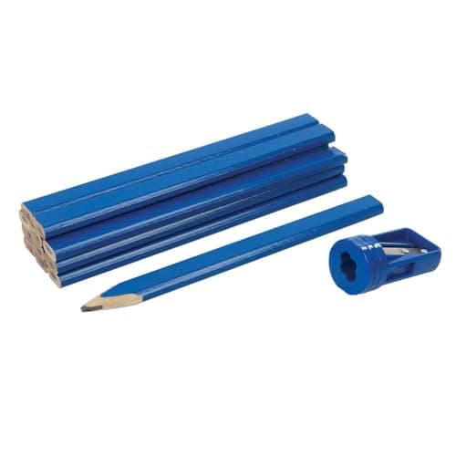 Image of Silverline 250227 Carpenters Builders Pencils 13pc Joiners + Sharpener,blue,1 x 3 millimetres