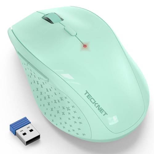 Image of TECKNET 2.4G Wireless Mouse for Laptop, 4800 DPI Optical Computer Mouse with 6 Adjustable Levels, 30 Months Long Battery Life Cordless USB Silent Mouse for Notebook, PC, Office Home Work(Green)