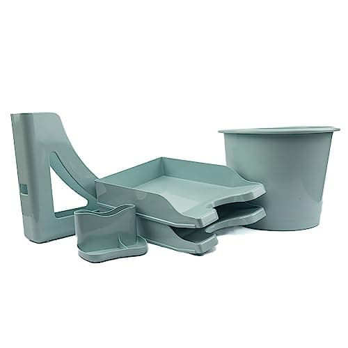 Image of Deflecto Desktop Starter Kit - Desk Organiser - Desk Accessories - Home Office Accessories Desk Tidy Organiser Set - Pen Holder for Desk - Magazine Holder - Desk Organiser Tray (Peppermint)