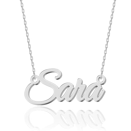 Image of UMAGICBOX Personalized Silver Name Necklace Sara - Customizable Engraved Stainless Steel Pendant for Women - Unique Gift for Birthdays, Anniversaries, Graduations, and Valentine's Day