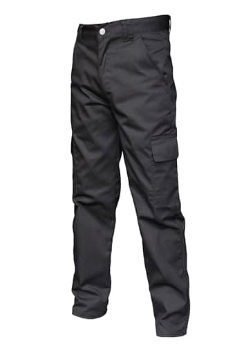 Image of FNT Workwear Men's Multi Pockets Cargo Combat Work Trousers Work Pants with Button (UK, Waist & Inseam, 28, 31, 1, Black)