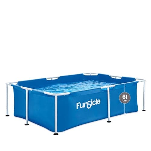 Image of "Funsicle 7ft Rectangular Above Ground Pool 2.1 x 1.5 x 0.61 m - Garden Activity Lap Pool for adults - 3-Layer PVC Laminated Material, Includes Repair Patch - Blue"