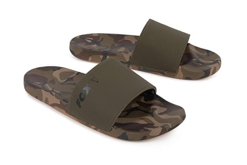 Image of Fox Sliders Size 8 | Carp Fishing Summer Sliders | Khaki/Camo Colour | Ideal for Wearing Around Shelter in Warm Weather Camo Print | Synthetic Upper and Sole | Code CFW235