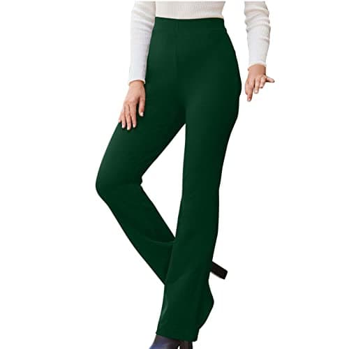 Image of Work Pants for Women Pull On Stretchy Trousers High Waisted Ladies Straight Leg Bottoms Solid Color Business Office Suit Pants Stretch Work Trousers Size S-2XL Green