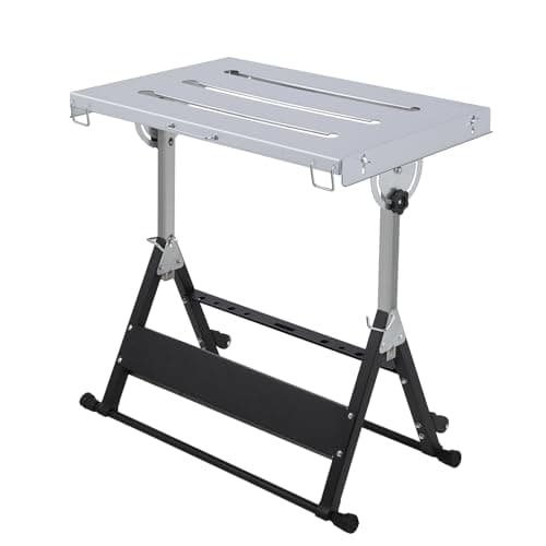 Image of Heavy-Duty Folding Weiding Table - 30" x 20", 400 Lbs Capacity, Carbon Steel Work Bench With 3 Tilt Angles Portable Workbench for Metalworking Workshop