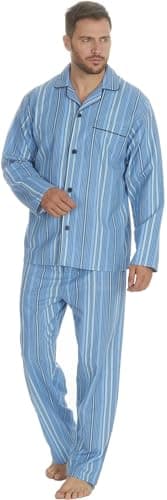 Image of Mens Traditional Flannel PJ Pyjama Set Night Wear PJ's Pyjamas Gents Cotton L