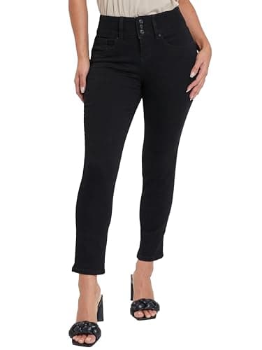 Image of Royalty for Me Women's Petite 3 Button High Rise Skinny Jean, Black, 8 Pequeñoe US