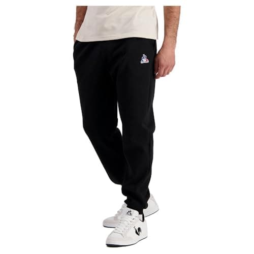 Image of Le Coq Sportif - ESS Pant Loose N°2 M - Double Sided Polyester Cotton Trousers Loose Fit Bottom Comfortable Elastic Waist Drawstring - Size XS - Black