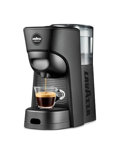 Image of Lavazza, A Modo Mio Tiny Eco, Coffee Capsule Machine, Compact, Compatible with A Modo Mio Coffee Pods, with Automatic Shut-Off, Removable and Adjustable Cup Rest, 1450 W, 220-240 V AC, 50-60 Hz, Black