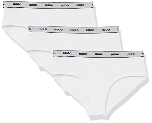 Image of HUGO Women's 3-Pack Repeat Logo Cotton Stretch Hipster Briefs Thong Panties, Chalk White, S