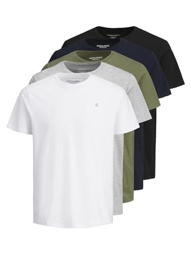 Image of Jack & Jones Men's Jorjxj Tee Crew Neck 5mp T Shirt, White/Detail:packed W., M UK