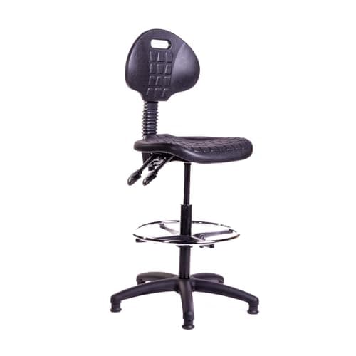 Image of Polyurethane Draughtsman Chair with 14" Gas Lift and Height Adjustable Foot Ring. Ideal Laboratory, Factory or Workshop Chair. PU High Chair, Wipe Clean, Hard Wearing, Heavy Duty.