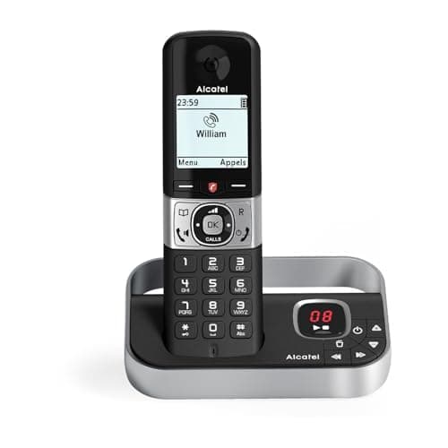 Image of ALCATEL F890 Voice - DECT Cordless Phone with Answering Machine - High Resolution Graphical Display - Handsfree - Call Barring - VIP Ringtone - 50 Min Answering Machine - Black/Grey