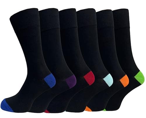 Image of Diabetic Socks Mens 6 Pairs – Mens Cotton Socks Gentle Grip Non Elastic Sock for swollen feet | Smooth Toe Seem | Non Elastic Cuff | 6-11 one size UK (colored heel & Toe 6 Pairs)