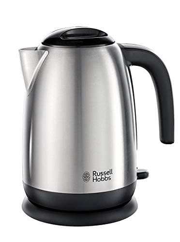 Image of Russell Hobbs Stainless Steel & Black Electric 1.7L Cordless Kettle with black handle (Fast Boil 3KW, Removable washable anti-scale filter, Pull off lid, Perfect pour spout) 23911