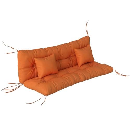 Image of Outsunny Outdoor Seat Cushions Back Cushion with 2 Pillows, Water Repellent Seat Pads for 3-Seater Chair, Swing, Sofa, CUSHIONS ONLY, NO SWING, Orange