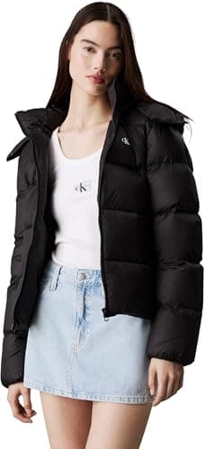 Image of Calvin Klein Women’s Short Down Puffer Jacket with Hood, Black (Ck Black), 3XL