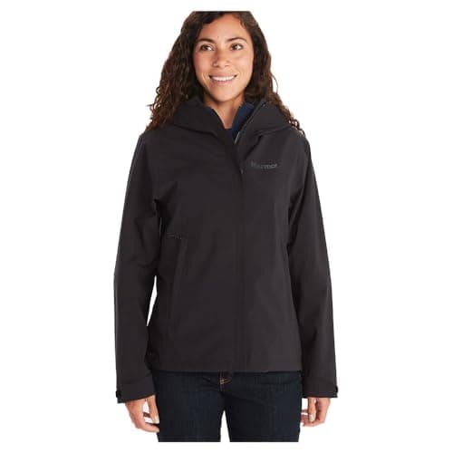 Image of Marmot Women's PreCip Eco Pro Jacket, Waterproof Jacket, Lightweight Hooded Rain Jacket, Windproof Raincoat, Breathable Windbreaker, Ideal for Running and Hiking, Black, XL