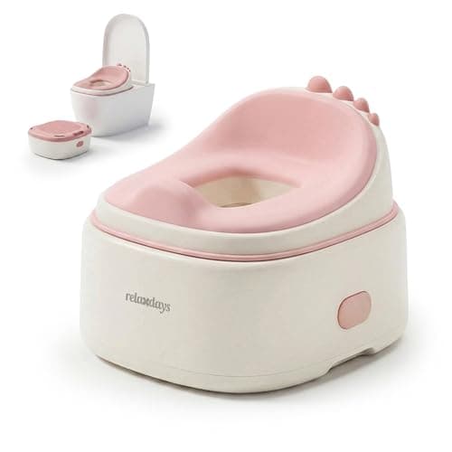 Image of Relaxdays 4-in-1 Potty, Dino, Kids' Toilet Trainer, Seat & Step, HWD: 30x36.5x33.5 cm, Travel, Pink