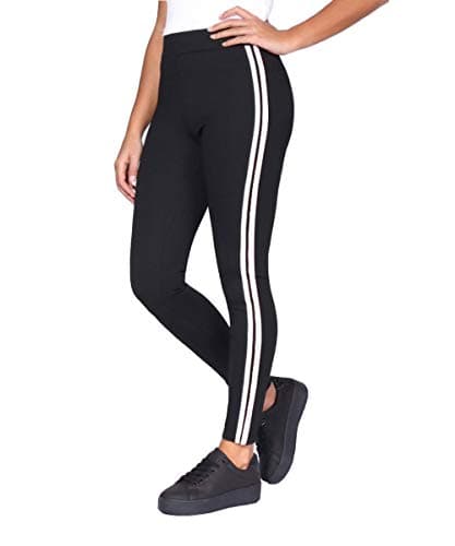 Image of Womens Pull On Side Stripe Leggings Slim fit Bottom UK Sizes (Black, XL)