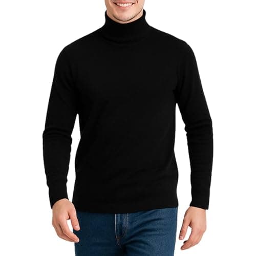 Image of Bahob® Mens Turtleneck Slim Fit Mens Jumper Cotton Ribbed High Neck Pullover Sweater Knitwear (XL, Black)