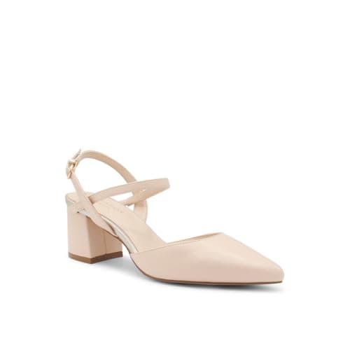 Image of Paradox London Kendra Court Shoes, Faux Leather, Block Heel, Ankle Strap, Pointed Toe, Casual (Nude, UK Footwear Size System, Adult, Women, Numeric, Medium, 5)