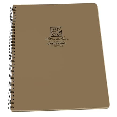 Image of Rite In The Rain Waterproof Paper Side Spiral Notepad Tan Polydura Cover 84 Pages 42 Sheets Imperial and Metric Rulers, 4 ⅝ x 7- Inch, Brown
