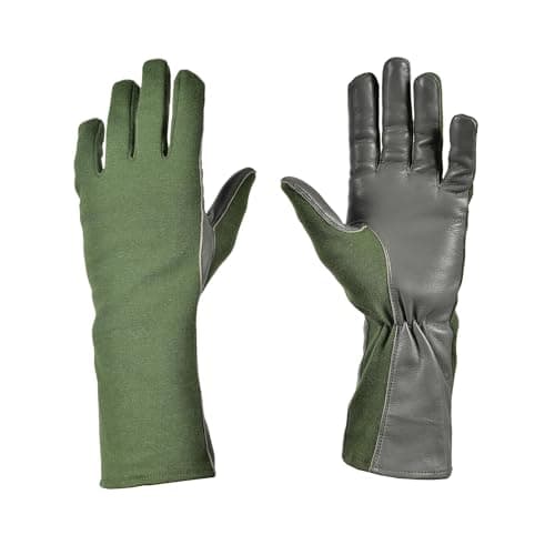 Image of Nomex Flight Gloves, Leather Work Gloves for Men, Soft Durable Sheep Skin Leather Driving, Flying, Gardening Hunting Gloves (Green, 8 (Long))