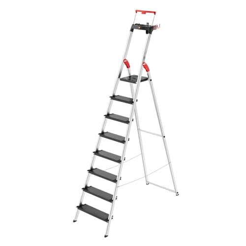 Image of Hailo TopLine L100 8050-307 Aluminium Safety Stepladder with Multifunctional Shell, Safety Holder, Platform Lock and 130 mm Extra-Deep Steps, Black, 8050-807
