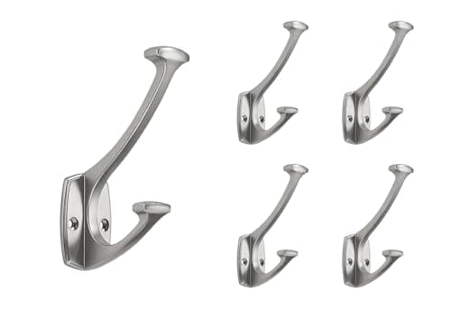 Image of LONHECAN Brushed Satin Nickel Hooks Wall Mounted Decorative Solid Heavy-Duty Coat Hooks for Towels,Coats,Robes,Towels,Bag Behind The Door,Bathroom Wall Hooks (5 Pack)