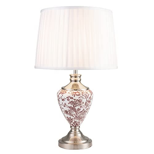 Image of Lighting Supermarket Hepburn Large Printed Ceramic Table Lamp with Ivory Pleated Shade - Red Print & Silver