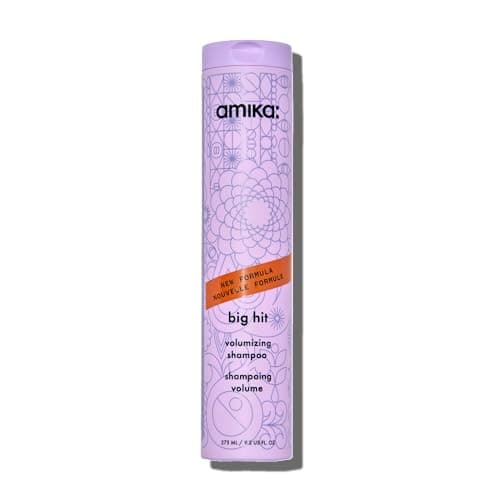 Image of amika big hit volumizing shampoo - hair care for fine to medium strands - sulfate free shampoo with caffeine + sea buckthorn - helps boost volume + adds weightless moisture (275 ml)