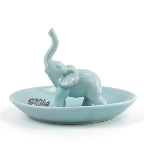 Image of Titanape Birthday Gifts for Women - Blue Elephant Ring Holder Dish for Jewellery Stand - Unique Gift for Her Engagement Wedding Christmas Mother's Day | Ceramic Trinket Dish Elephant Gifts for Women