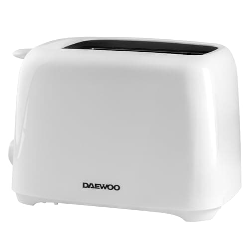 Image of Daewoo Essentials 2 Slice Toaster – Compact White Toaster with Adjustable Browning Control & Slide-Out Crumb Tray, Easy to Clean, 700W Electric Breakfast Appliance