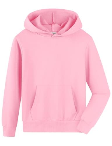 Image of Spring&Gege Youth Solid Pullover Sport Hoodies Soft Kids Hooded Sweatshirts for Boys and Girls Pink Size 11-12 Years