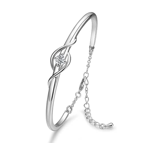 Image of Praelinos Bracelet for Women, 18K White Gold & Rose Gold Plated Jewellery, Elegant Ladies Bracelet Gift for Her, Mother's Day, Birthday, Anniversary or Valentine's Day(White Gold)