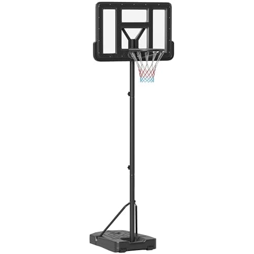 Image of SPORTNOW Height Adjustable Basketball Hoop and Stand, Freestanding Basketball Stand, Net w/Wheels, Enlarged Base, PE Backboard, 2-3.05m - Black