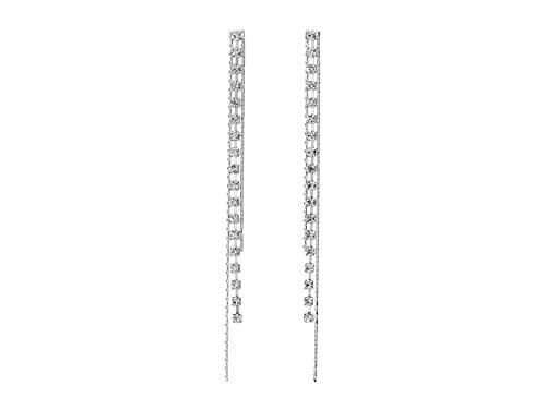 Image of GUESS "Basic" Silver Crystal Rhinestone Linear Drop Earrings