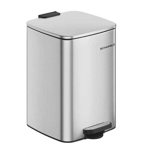 Image of SONGMICS Steel Pedal Bin, 5.2-Gallon (20 L) Trash Bin with Inner Bucket, Soft Close and Stays Open, Metallic Silver LTB592E01