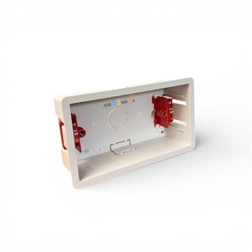 Image of 2 gang dry lining back box 47mm double socket back box, plasterboard electrical box, 2g dry wall pattress, plastic, stud wall socket box recessed electrical pattress 47 mm Adjustable Lugs -1 Back Box