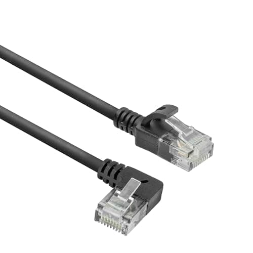 Image of ACT CAT6A Network Cable 90° Angled Upwards, U/UTP LSZH LAN Cable Thin 3.6 mm Slimline, Flexible Ethernet Patch Cable Cat 6, with RJ45 Connector, for Use in Data Centres, 2 Metres, Left