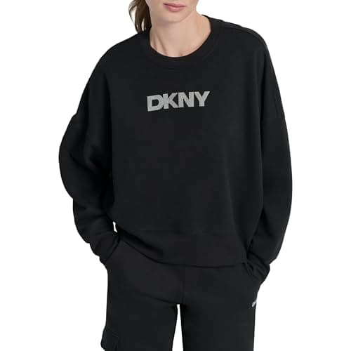 Image of DKNY Women's Mini Stud Logo Crew Neck Sweatshirt, Black, M